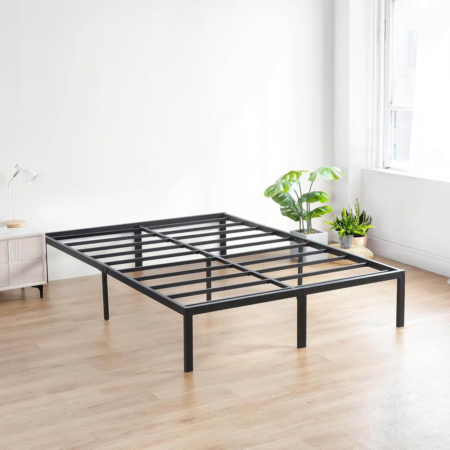 Olee Sleep King Size Platform Bed Frame - 18 Inch Heavy Duty Steel Slats, Noise-Free, Easy Assembly, Black