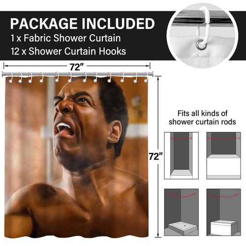 KAIRA Black Men Shower Curtain,Pops Shower Curtain,72 x 72 Inches, Funny Bathroom Decor, Easy to Clean Waterproof Polyester Fabric,Includes 12 Hooks
