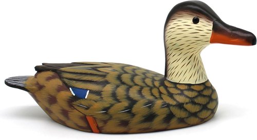 CVHOMEDECO Mallard Duck Figurine - Hand Engraved & Painted Wood Decor Accent, 13 Inch, Brown