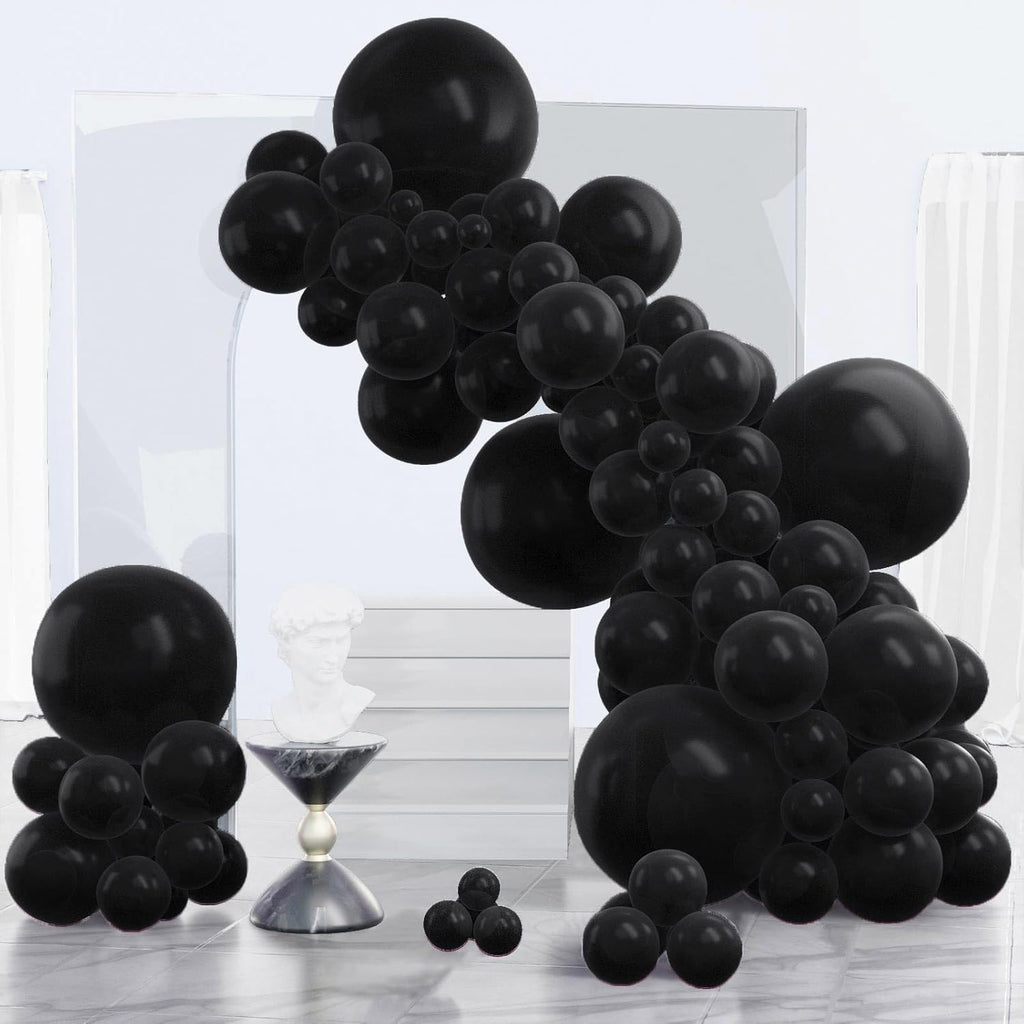 PartyWoo Black Balloons - 130-Piece Arch Kit with Various Sizes for Baby Showers & Birthdays | Black