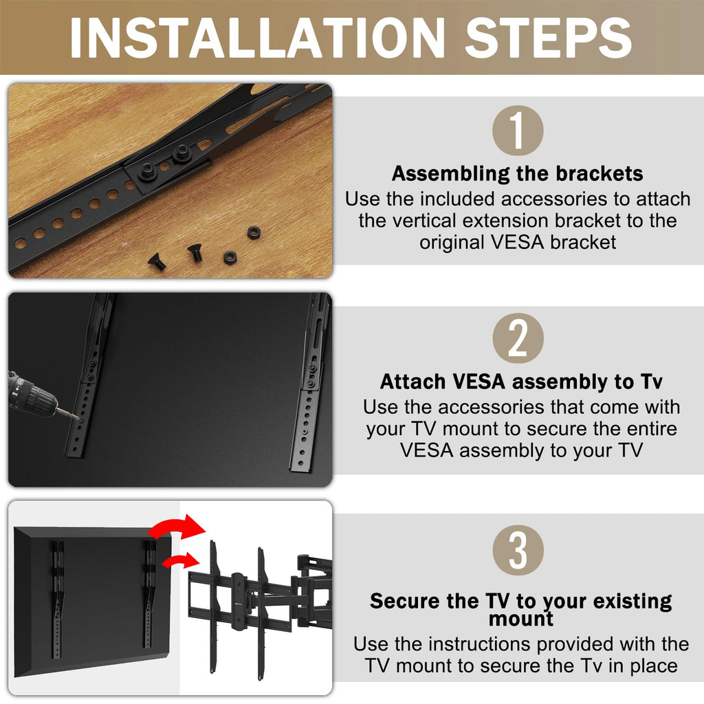 Vertical VESA Extender Plate Bracket Kit, TV Mount Extension Bracket Designed for Low VESA Pattern TV’s, Suitable for Use with Most VESA mounts and TV Ceiling Mount - 2 Brackets