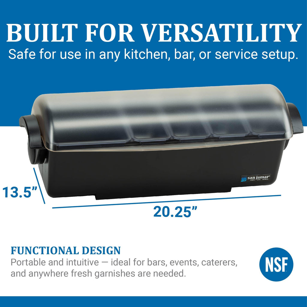 San Jamar Dome Garnish Center 5 Tray with Caddy for Kitchen, Bar, And Restaurants, Plastic, 8 Pints, Black
