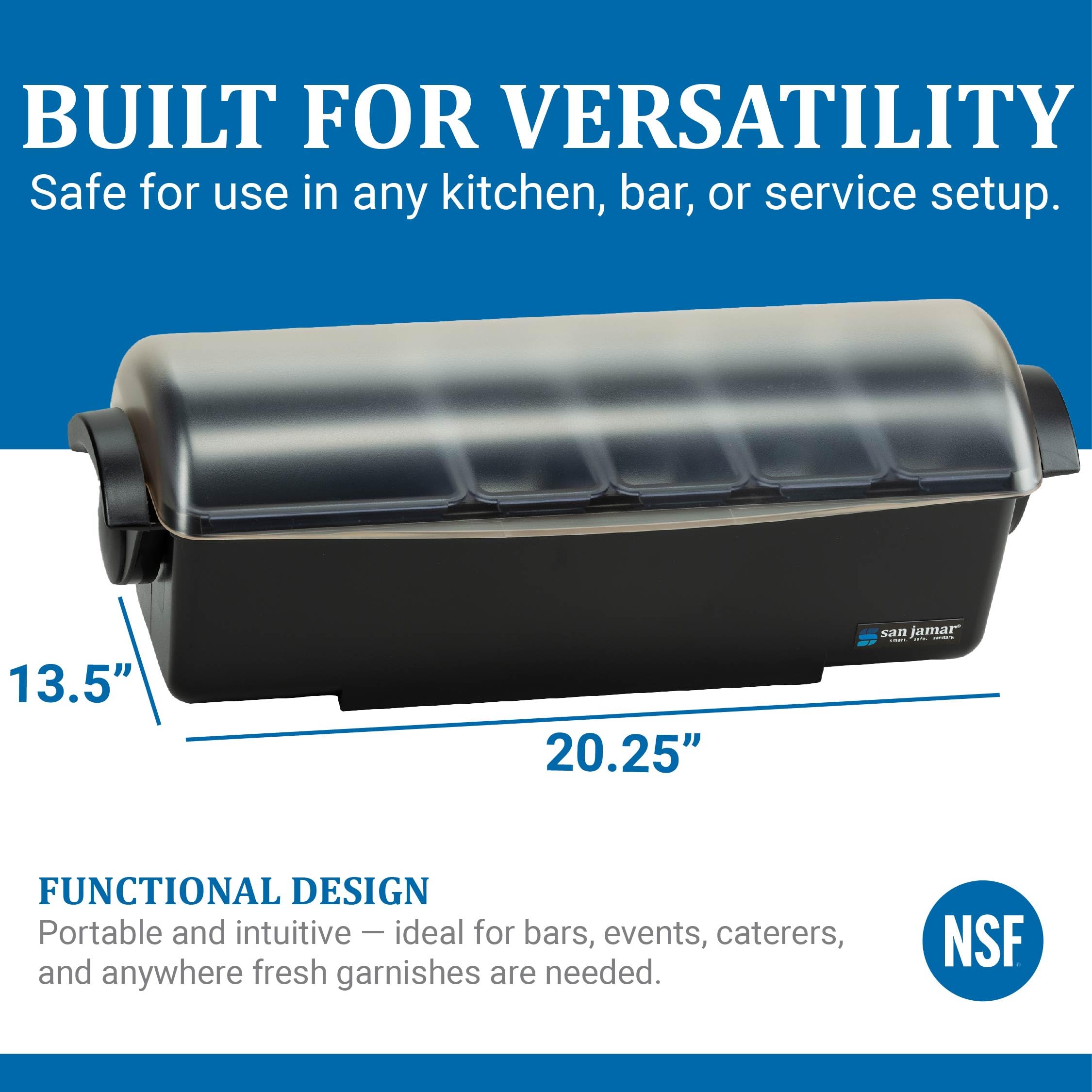 San Jamar Dome Garnish Center 5 Tray with Caddy for Kitchen, Bar, And Restaurants, Plastic, 8 Pints, Black