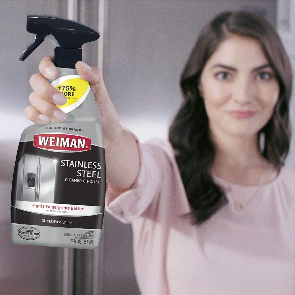 Weiman Stainless Steel Cleaner and Polish - Streak-Free Shine for Refrigerators, Dishwasher, Sinks, Range Hoods and BBQ grills, 22 Fl Oz