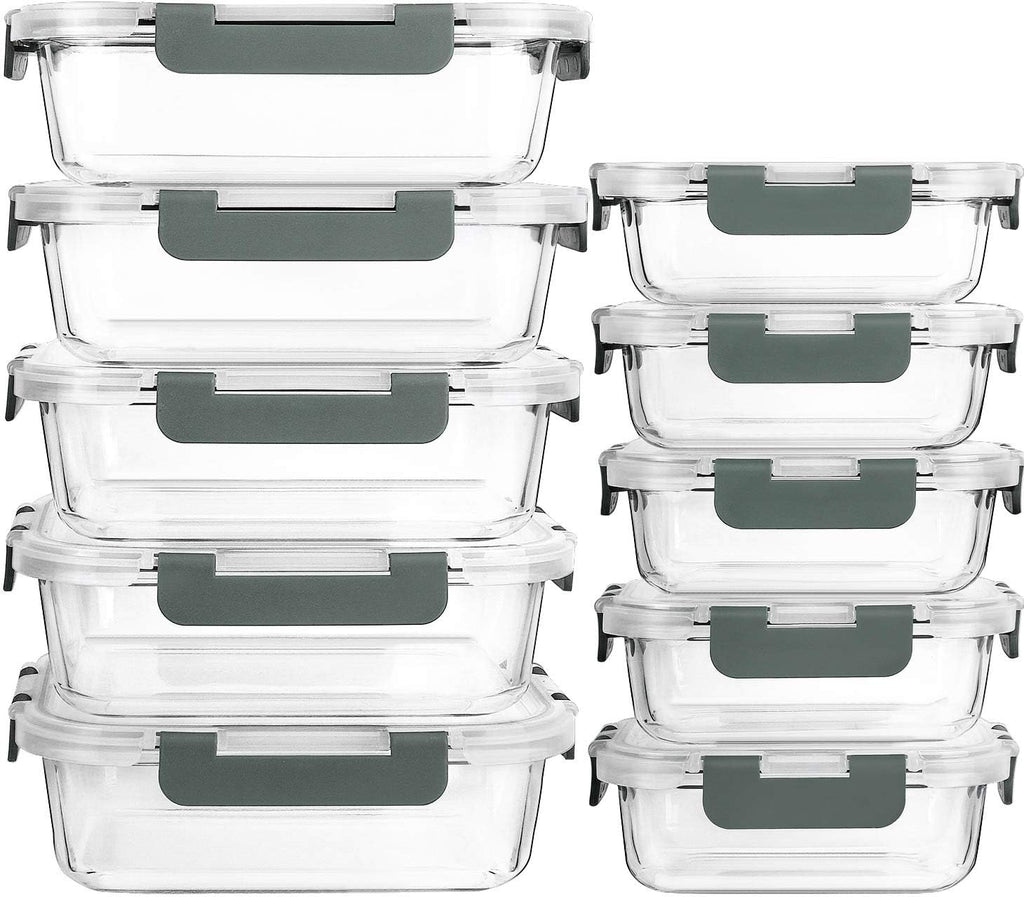 MCIRCO Glass Meal Prep Containers - Airtight Food Storage with Snap Locking Lids | 10-Pack, Microwave & Oven Safe