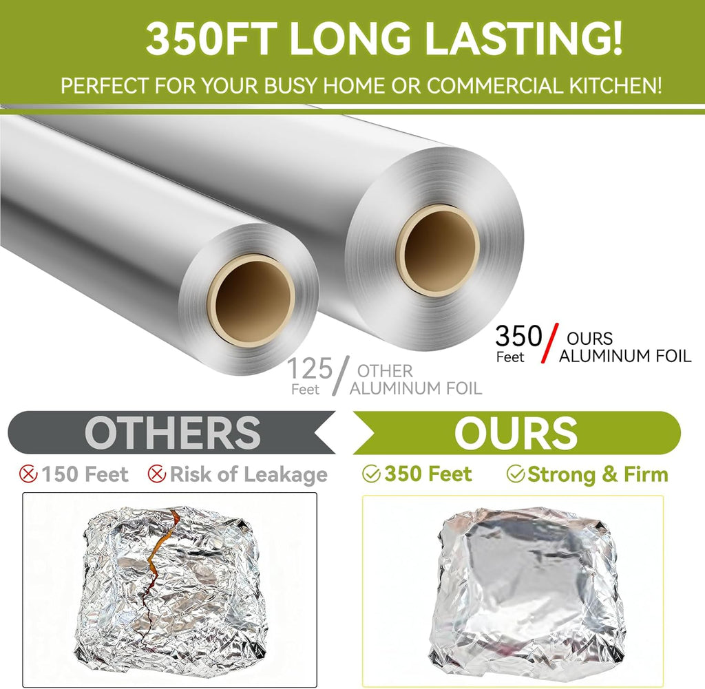 Aluminum Foil Roll - 12" x 350ft Heavy-Duty Food Safe Foil with Cutter | Ideal for Cooking & Baking
