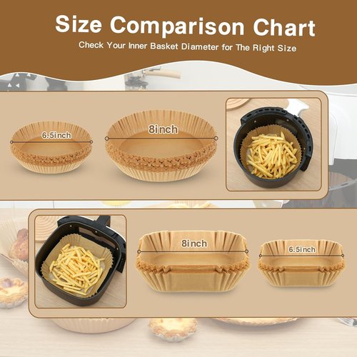 Air Fryer Liners - 100PCS Non-Stick Parchment Paper for 3-5QT Air Fryers | Easy Cleanup (Round, 6.5IN)