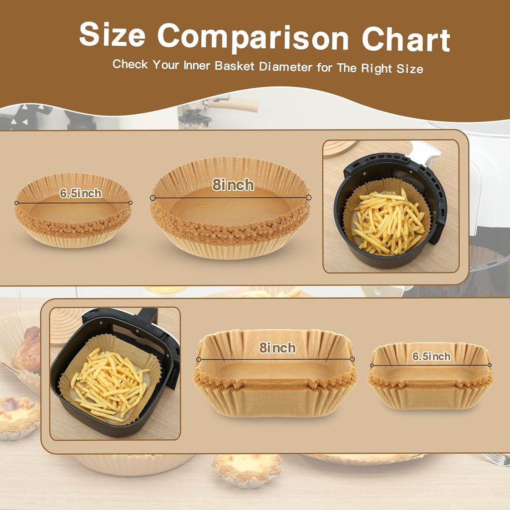Air Fryer Liners | 100PCS Non-Stick Parchment Paper for 3-5QT Air Fryers - Easy Cleanup (Square, 6.5IN)