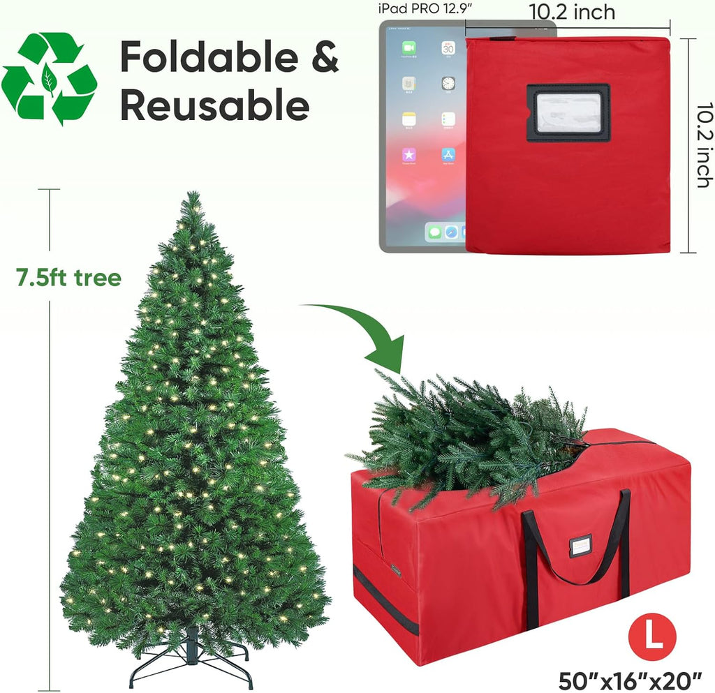 BALEINE Christmas Tree Storage Bag - Heavy Duty 900D Oxford Fabric with Reinforced Handles | Extra Large Red Container