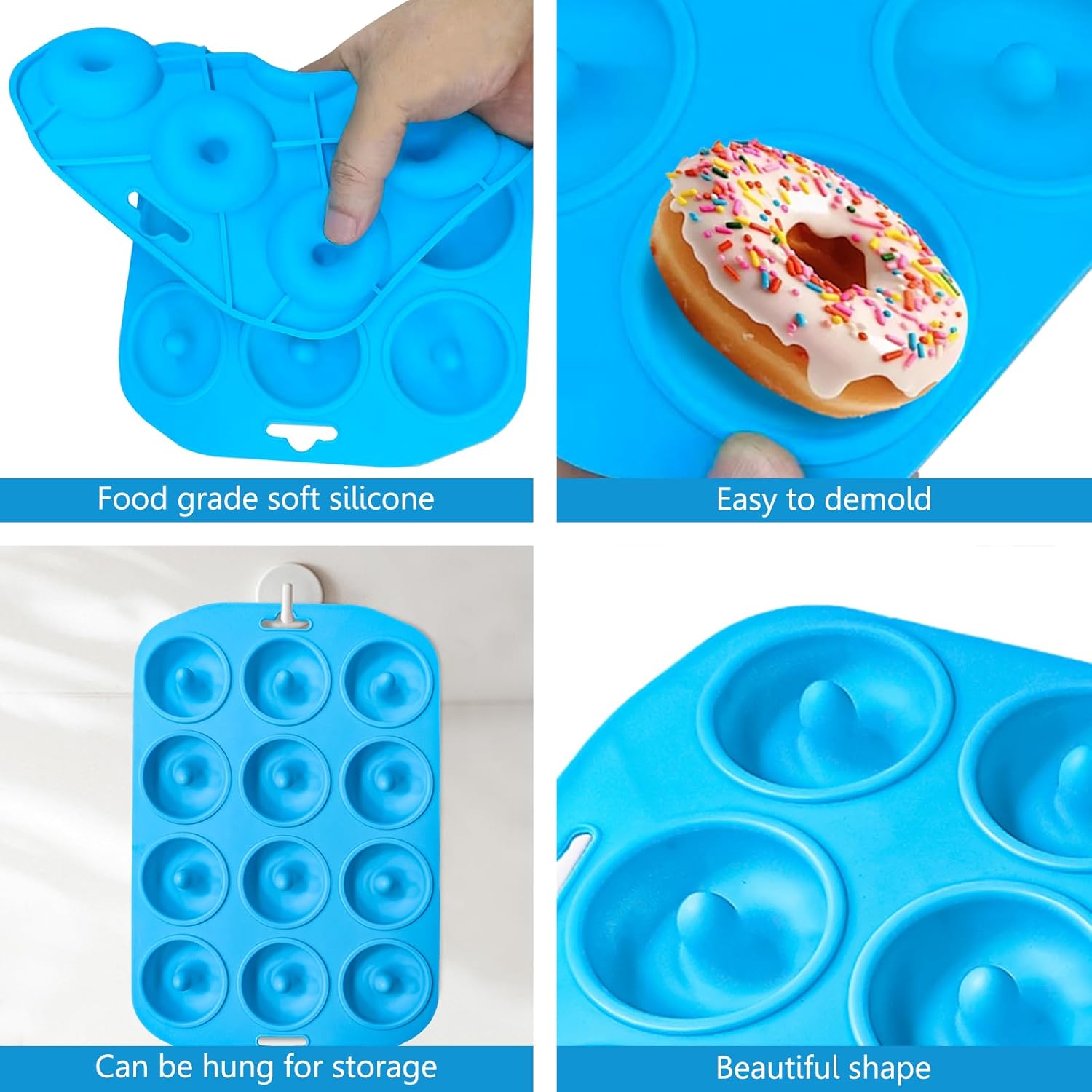 Skiennix Silicone Donut Pan - 12-Hole Mini Donut Molds | Heat Resistant & Non-Stick, Dishwasher Safe