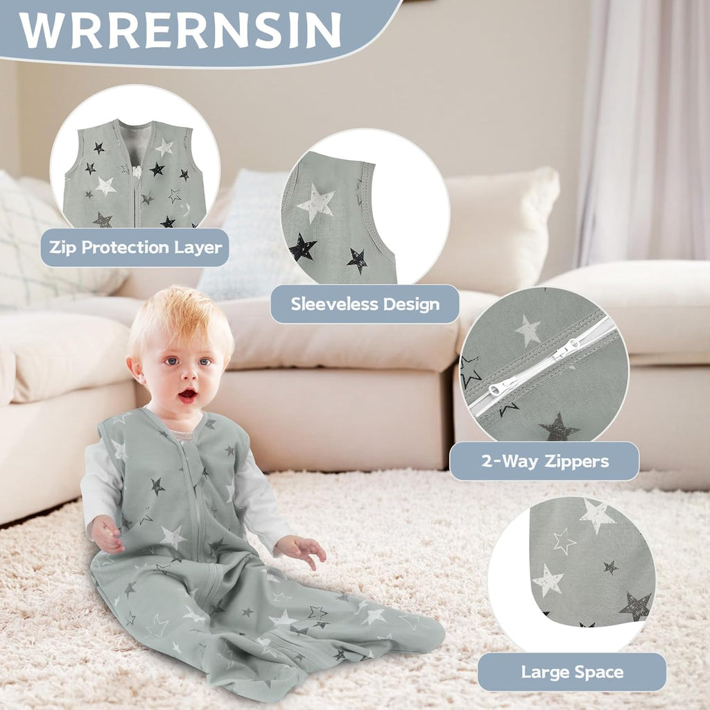 Skiennix Baby Sleep Sack - 100% Cotton Wearable Blanket | 0.5 TOG, 2-Way Zipper, 12-18 Months, 3 Pack