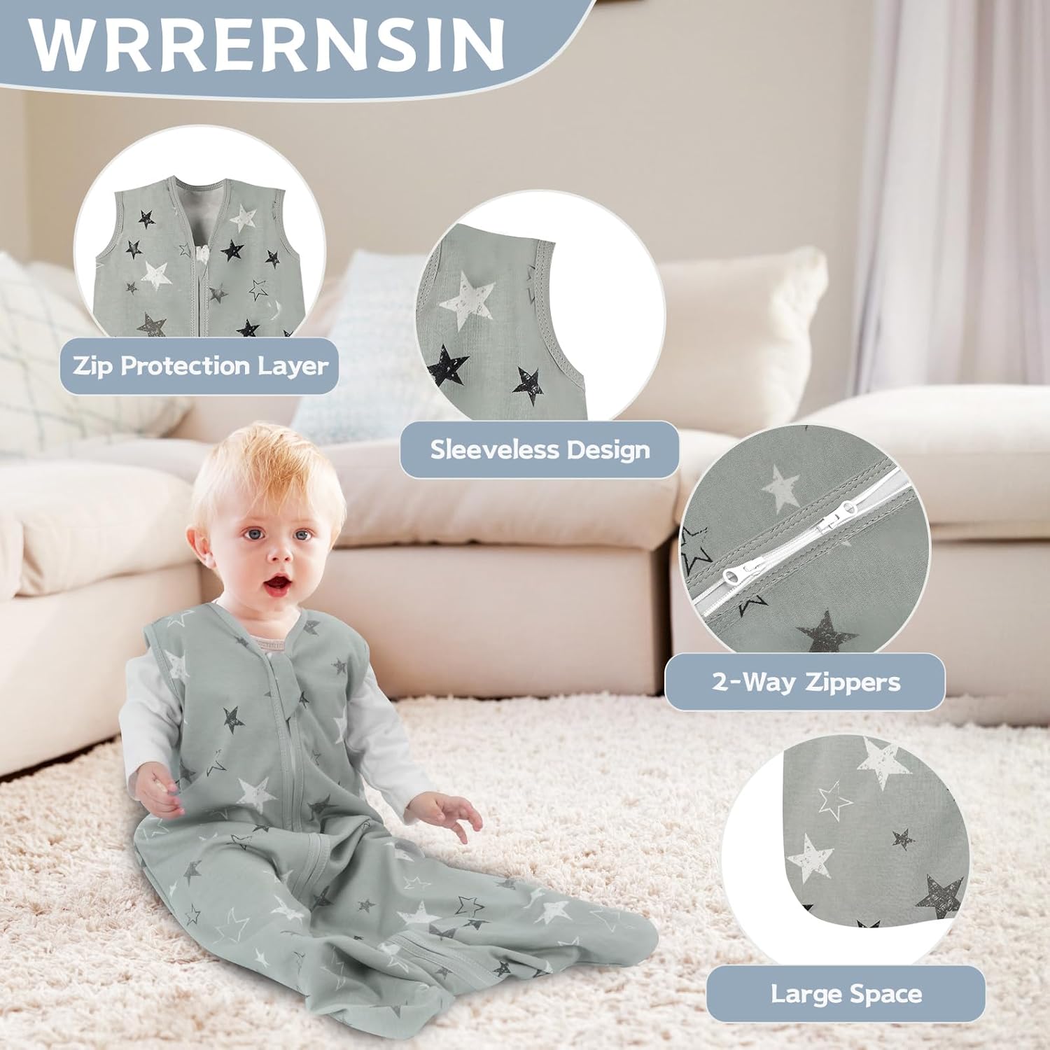 Skiennix Baby Sleep Sack - 100% Cotton Wearable Blanket | 0.5 TOG, 2-Way Zipper, 12-18 Months, 3 Pack