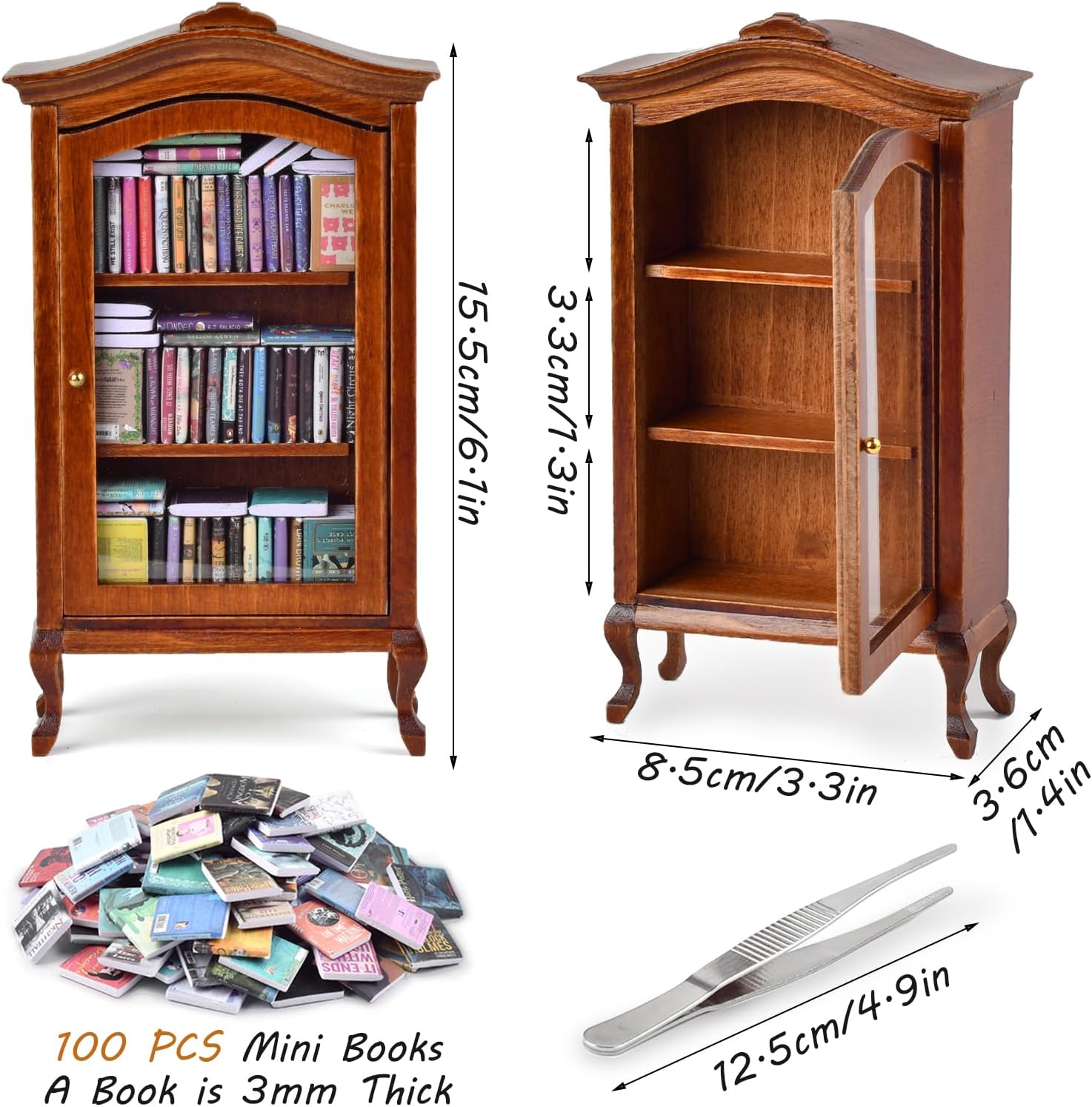Skiennix Miniature Bookshelf - Unique Stress Relief Bookcase with 100+ Miniature Books | Perfect Gift for Book Lovers