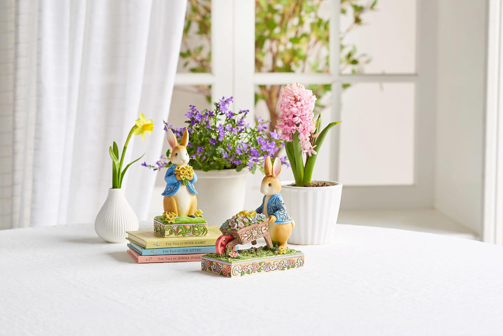 Enesco Beatrix Potter by Jim Shore Peter Rabbit with Wheelbarrow of Flowers Figurine, 6.3 Inch, Multicolor