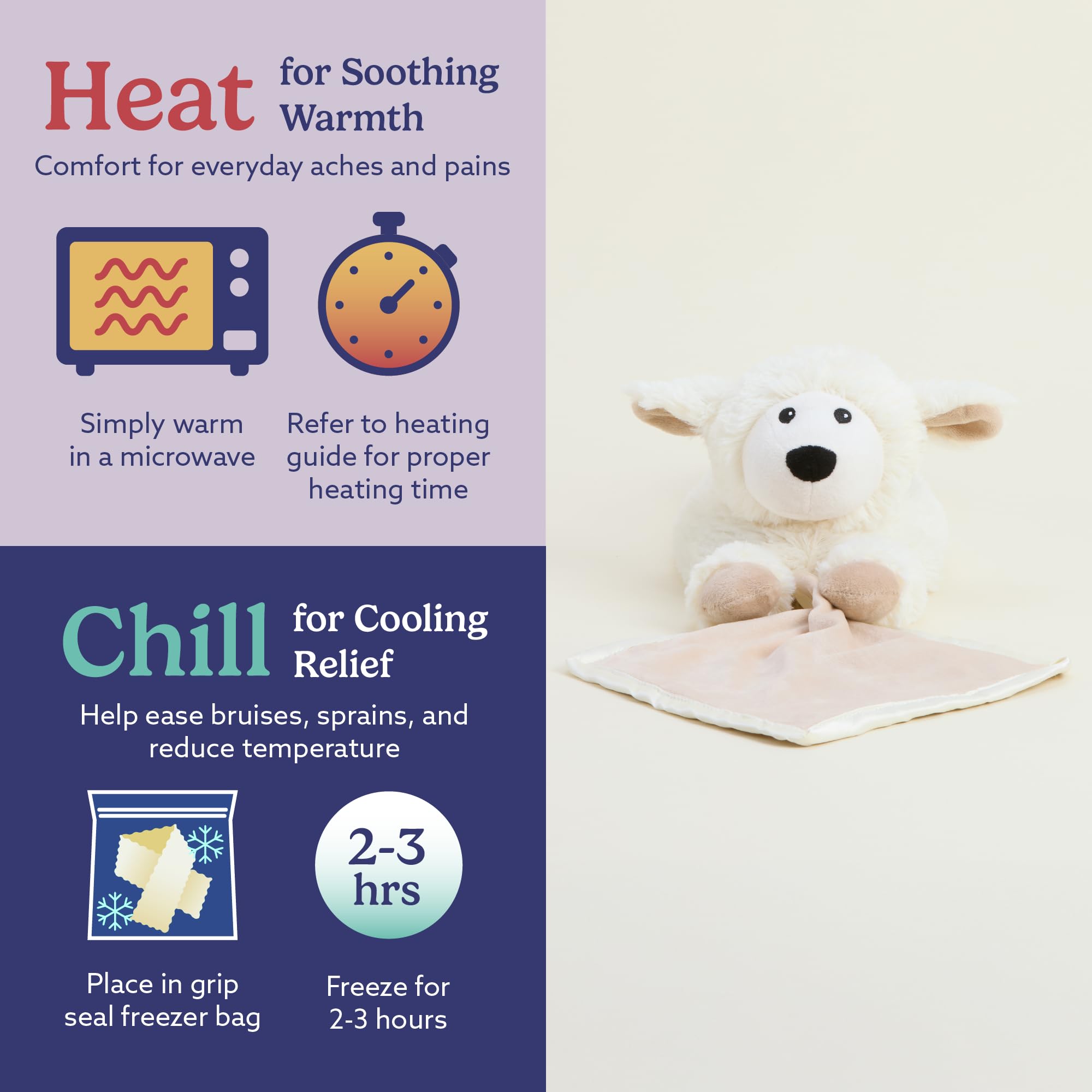 warmies Stuffed Animal Security Blankets for Babies, Sheep - Microwavable & Weighted Stuffed Animal Blanket for Baby Boys & Girls - Cute Soft Plush Toys with Child Safe Design for All Ages