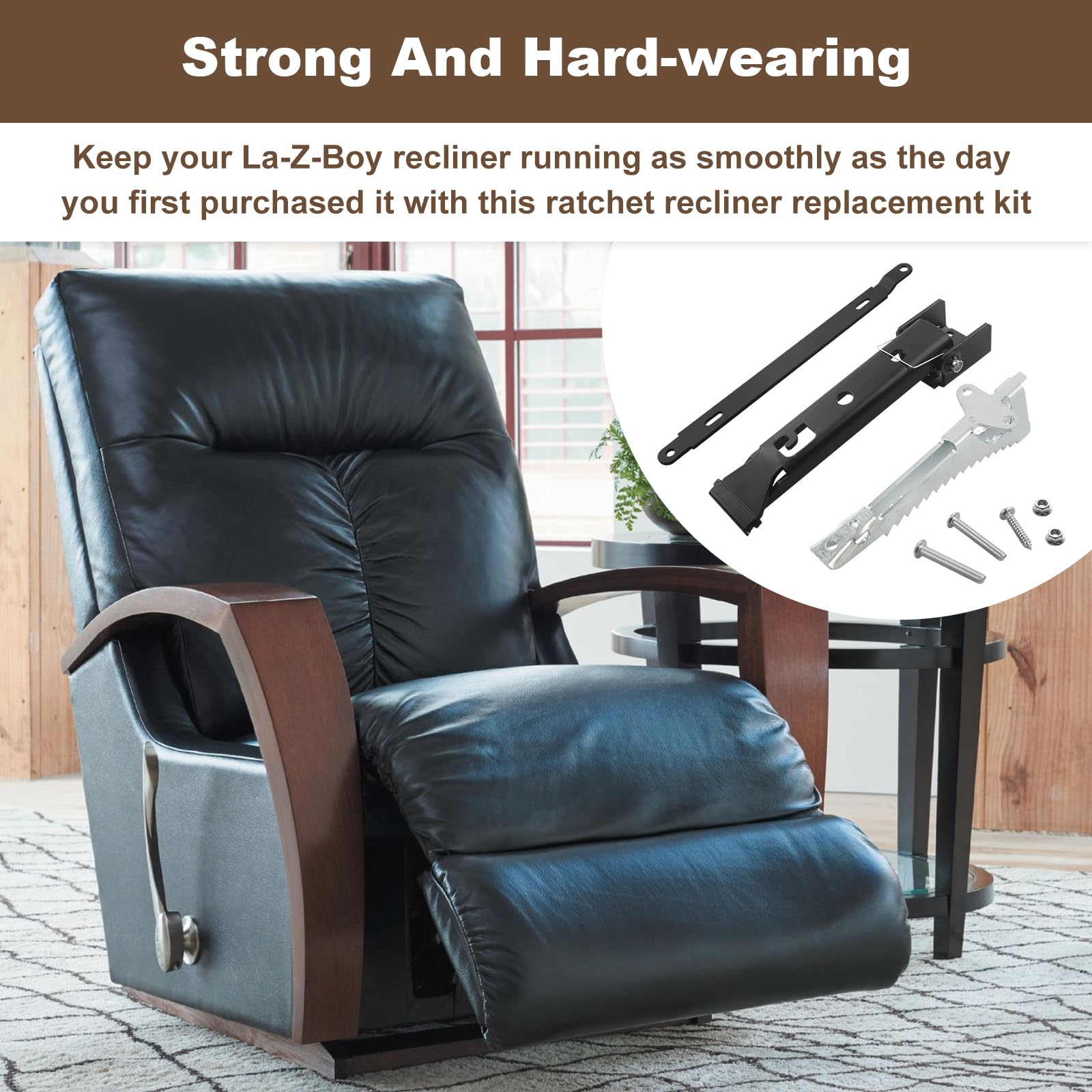 Niahm Threaded Ratchet and Pawl Complete Recliner Replacement Set for La-Z-Boy/Lazyboy Rocker Recliners and Swivel Armchairs, Replacement Part for Lazyboy Recliner Rocker Ratchet