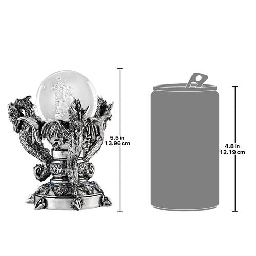 Design Toscano Dragons of Corfu Castle Gothic Decor Statue Globe Figurine, 5 Inch, Polyresin and Glass, Silver Chrome