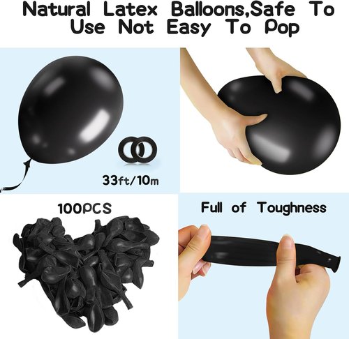 EMART 100pcs Black Balloons - 12 Inch Latex Helium Quality for Parties, Weddings & Events
