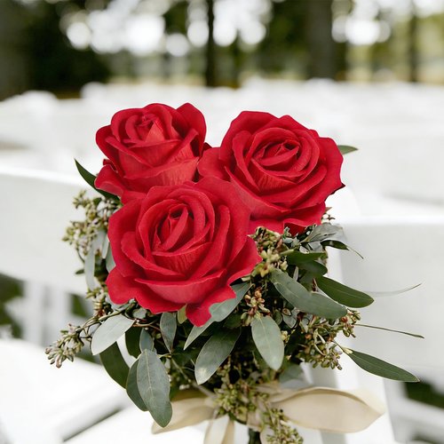 NEYSXYU 12PCS Realistic Full-Bloom Red Silk Roses – Long Stem Artificial Rose Bouquet for Romantic Home Decor, Wedding Centerpieces