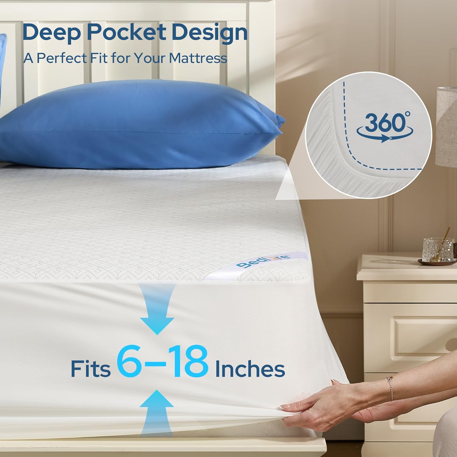 BEDLORE Queen Mattress Protector - Waterproof, Noiseless Cover with Deep Pocket for 6-18 Inch Mattresses | Soft & Breathable