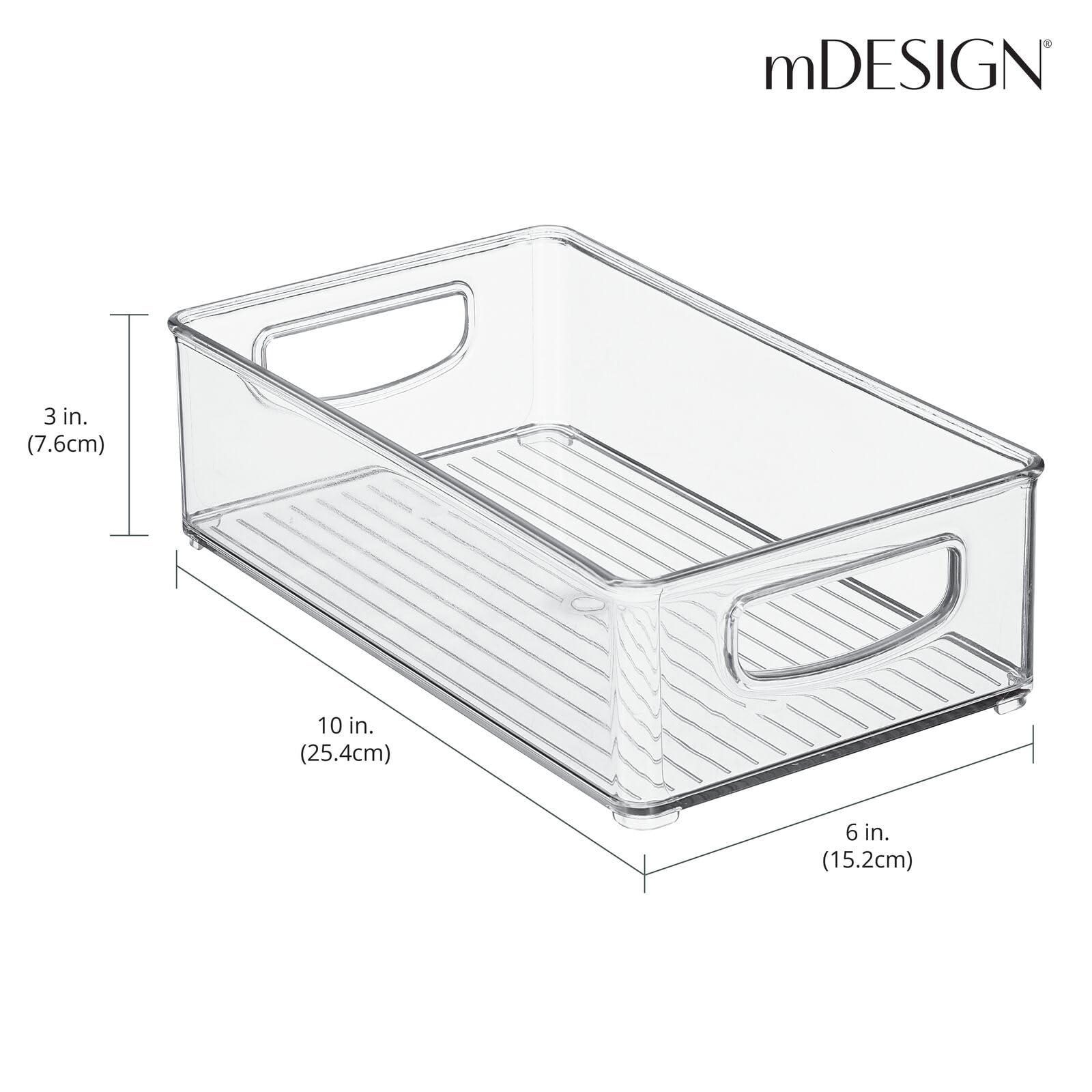 mDesign Kitchen Cabinet and Pantry Storage Organizer Bins - Pack of 4, Shallow, Clear