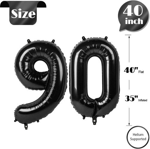 Black Number 90 Balloon - 40 Inch 90th Birthday Decorations for Men & Women | Perfect Party Supplies