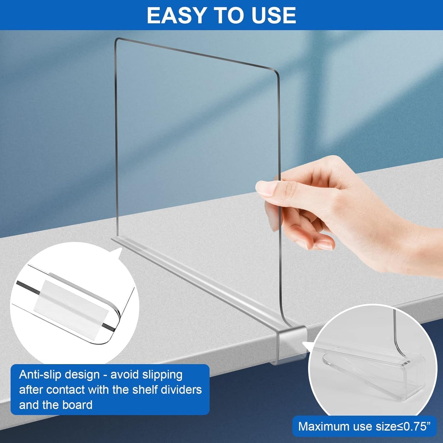 Skiennix 12-Inch Clear Shelf Dividers - Extra Tall Closet Organizers | 6-Pack Acrylic Purse Storage