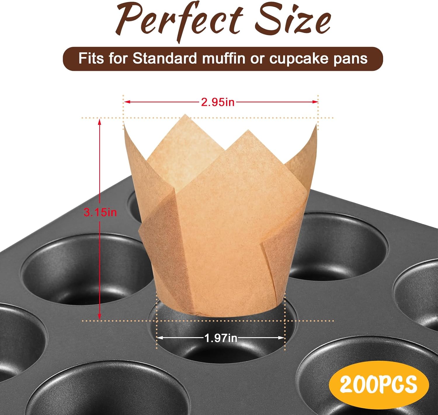 Natural Tulip Cupcake Liners - Unbleached Parchment Muffin Wrappers | 200 Greaseproof Cups for Parties