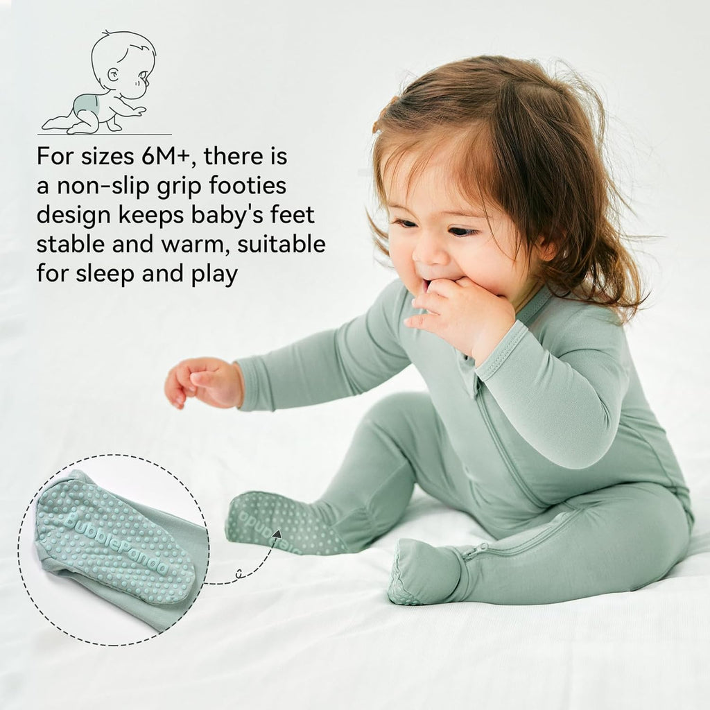 Okayinn BubblePanda Baby Pajamas - Rayon Bamboo Zip-Front Non-Slip Onesie for Boys & Girls