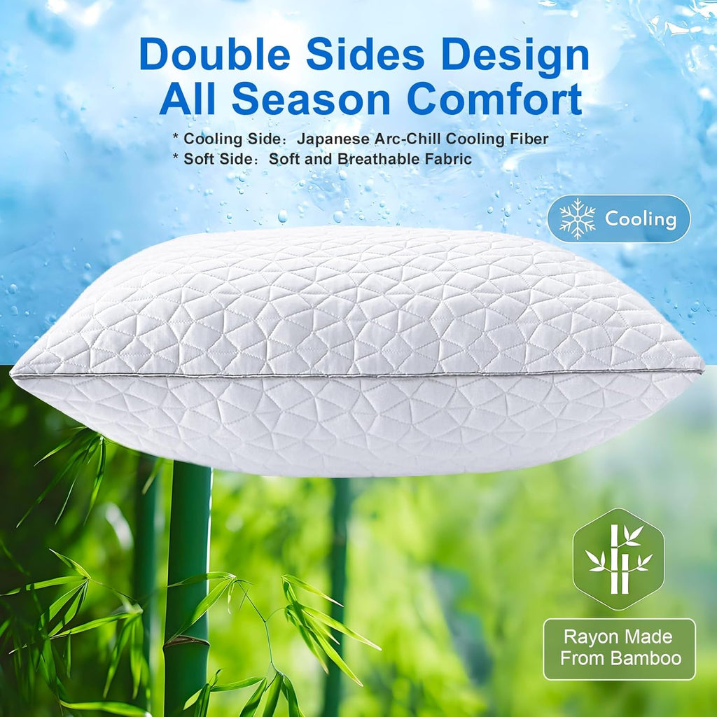 Skiennix Cooling Pillows | Queen Size Set of 2 | Shredded Memory Foam for Hot Sleepers | 20" x 30", White