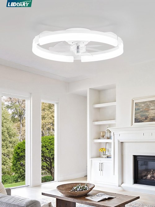 LEDIARY 20" Ceiling Fans with Lights and Remote, Modern Low Profile Ceiling Fan, 3 CCT, Stepless Dimmable, Fandelier Flush Mount Fan Light, 6 Speeds, DC Motor, App & Remote Control for Bedroom(White)