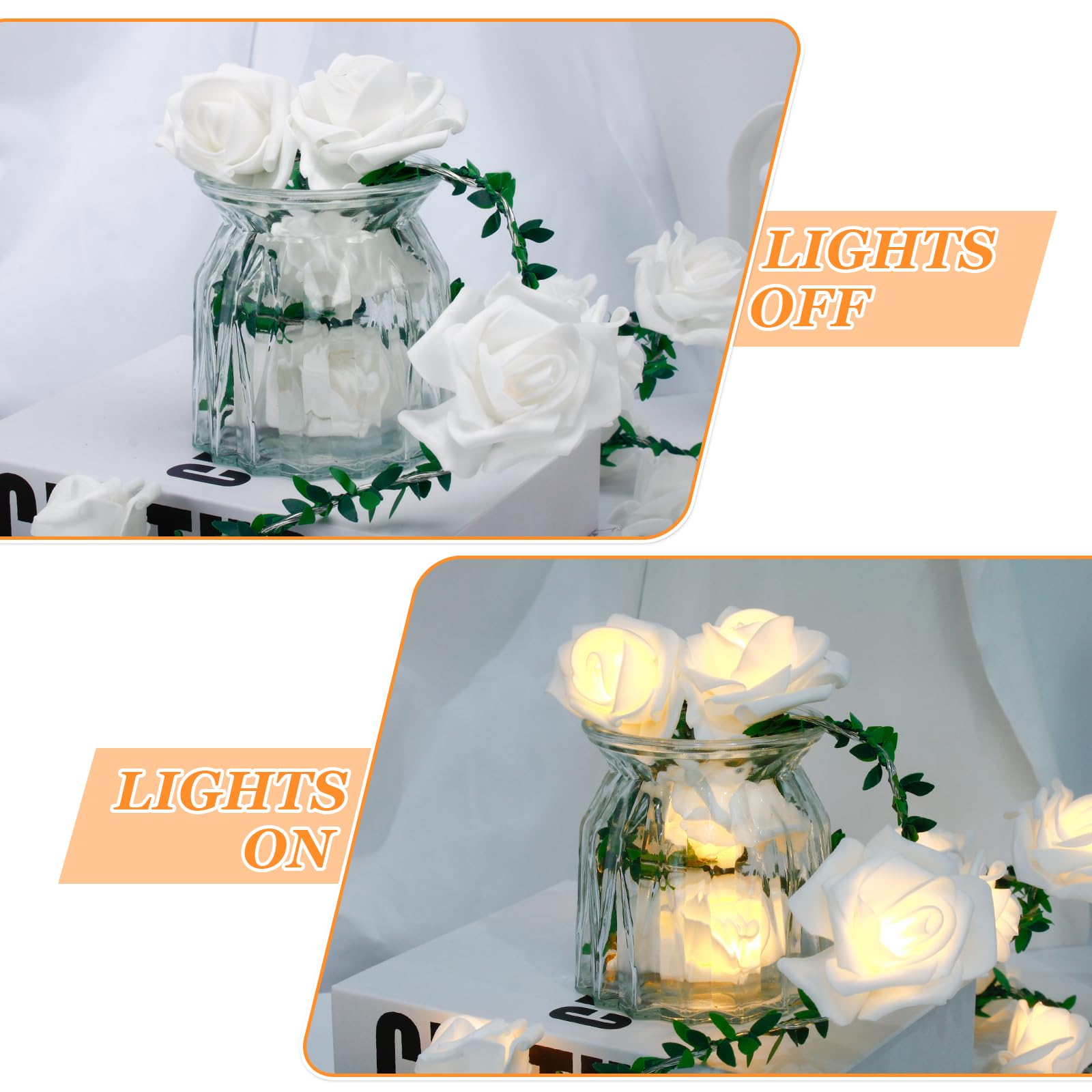 VIPMOON 20LED 10Ft Artificial Rose Flower String Lights, Flower Fairy Light Battery Operated with Remote Control, Warm White String Lights Waterproof for Indoor Outdoor, Party, Wedding, Birthday