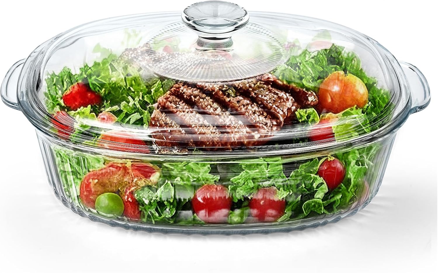 Reasim Glass Casserole Baking Dish - 2.8L/3Qt Oval Dish with Lid | Oven, Freezer & Microwave Safe