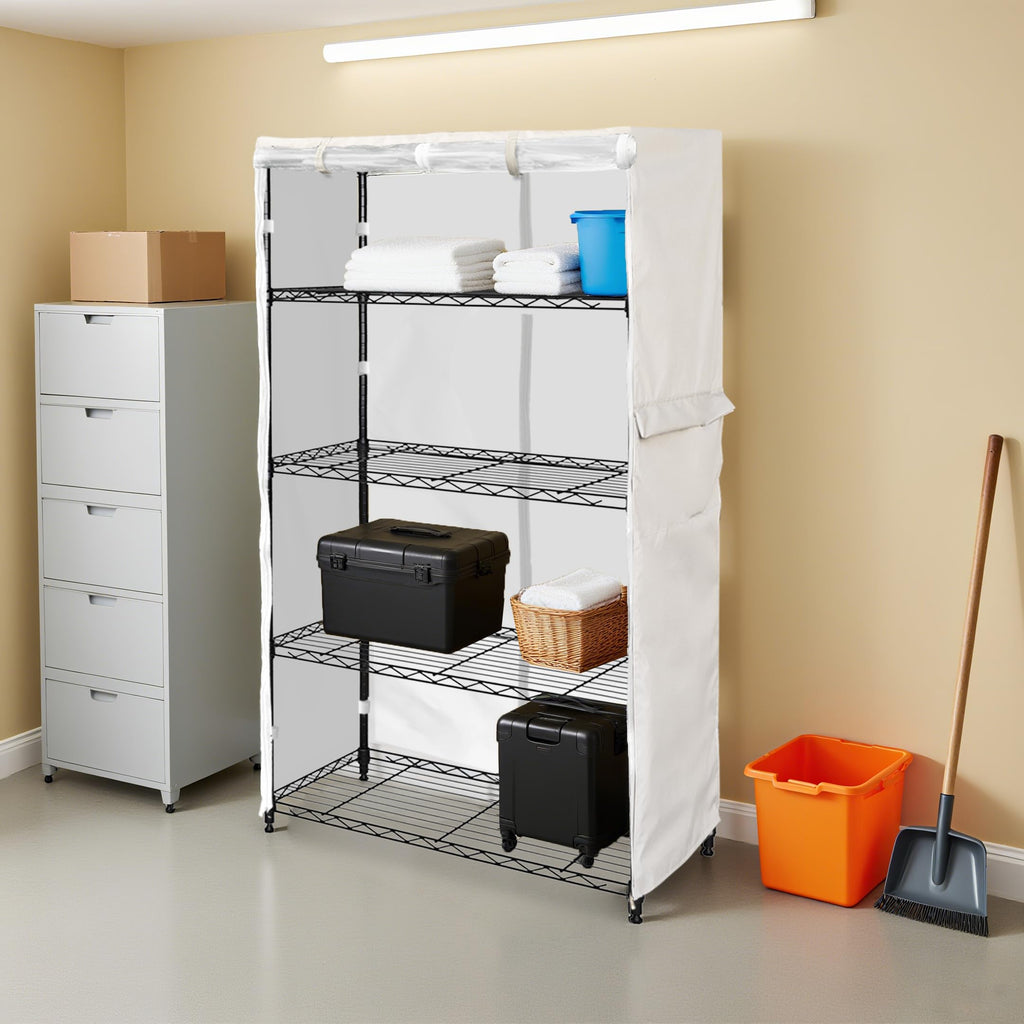 SoloToo Heavy-Duty Waterproof Wire Shelf Cover, Garage Storage Shelving Protector, Universal Fit 60 x 24 x 72 Inch Rack Covers with 1" Tolerance (Beige)