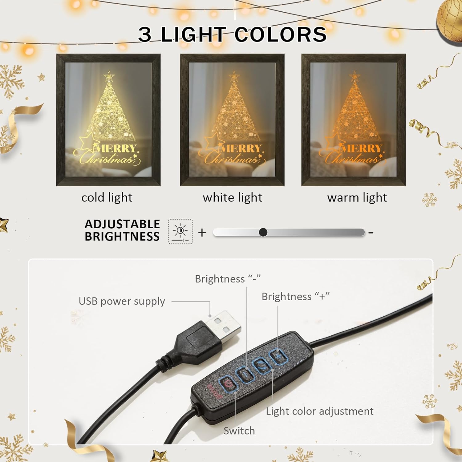VIYYIEA Christmas Decor - 3-in-1 LED Light Mirror | Versatile Xmas Tree Wall Art, USB Powered, Modern Design 14L x 11W