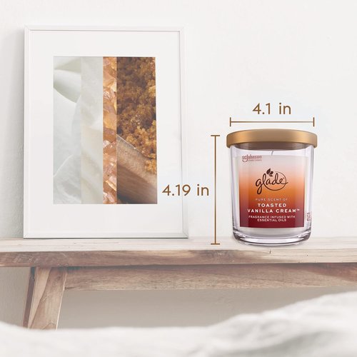 Glade Candle Jar - Large Toasted Vanilla Cream Candle Infused with Essential Oils | 16oz Air Freshener