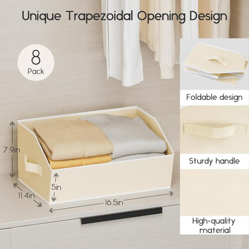 Homsorout Large Closet Organizers - 6 Pack Foldable Fabric Storage Baskets with Handles | Beige Trapezoid Design