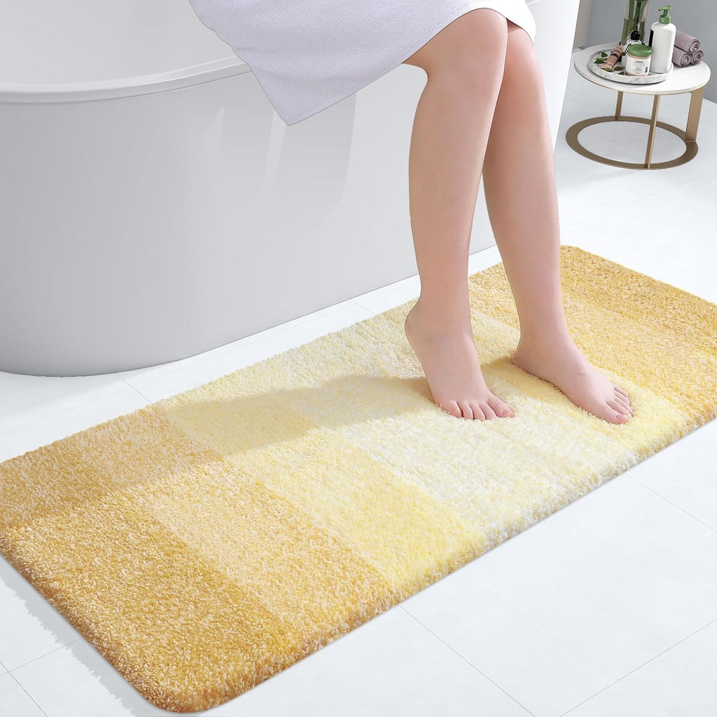 OLANLY Bathroom Runner Rug - Extra Soft Microfiber Mat with Rubber Backing | Quick Dry, Washable, 47x20, Light Yellow