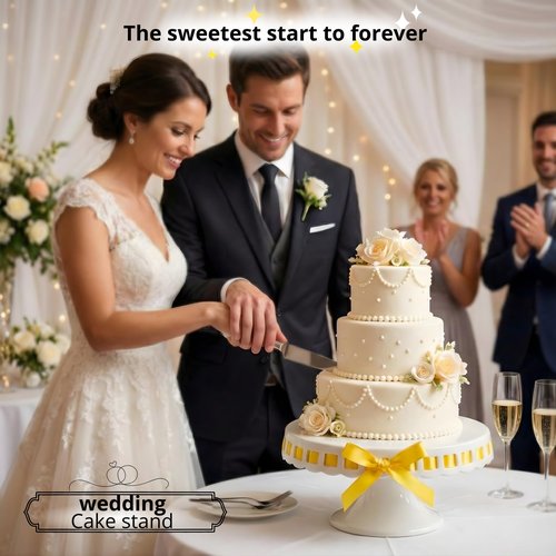 Ceramic Cake Stand, 12inch cake decoration supplies, Cake Pedestal Stand with 6 Ribbons, Cake Stands for Party or Birthday, White Cake Platter - Cake Display Stand for Wedding Reception, Pie Stand