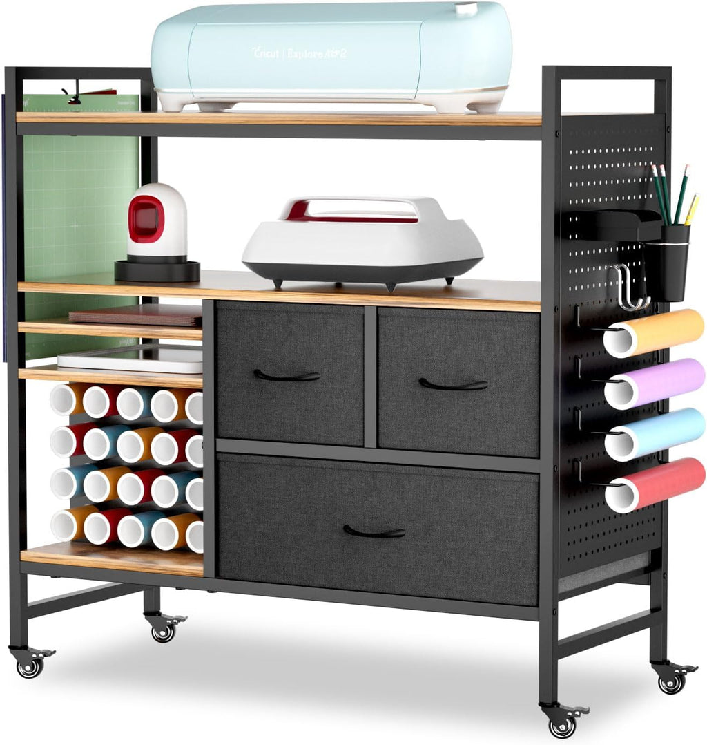 PUNLUXU Vinyl Roll Holder & Craft Organizer - Compatible with Cricut Machines, Rolling Storage Table PU-03