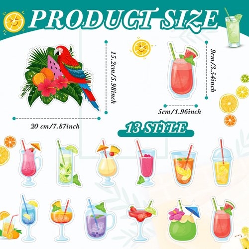 Hoteam 13 Pcs Door Decorations Personalized Funny Magnetic Cruise Decorations Magnet Summer Drink Package Cruise Magnets for Carnival Birthday Essential Ship(Parrot Tropical Drink)
