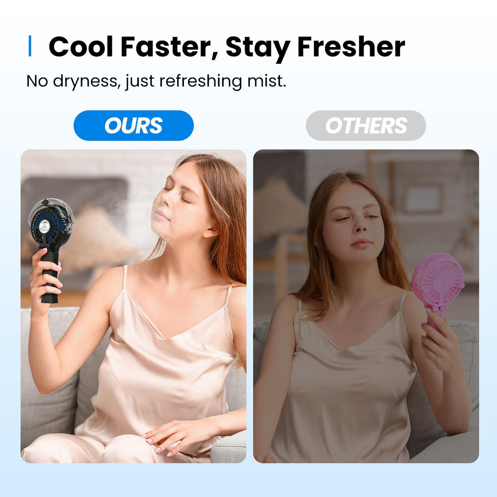 KIBEE Portable Misting Fan - 4000mAh Rechargeable, 50ml Water Tank, Foldable 180° Handheld with Mist Spray, 3-Speed Personal, Portable Charger for Travel, Outdoors, Makeup & More(Gray)