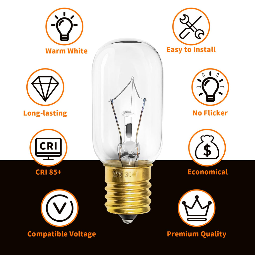 Belleone Light Bulb Fits for LG Microwave Oven - Compatible with LG Frigidaire Ken-more Whirlpool GE Over the Range Microwave, Dimmable 125V 30W E17 Base, Kitchen Night Light, Repalce 6912W1Z004B,4pcs