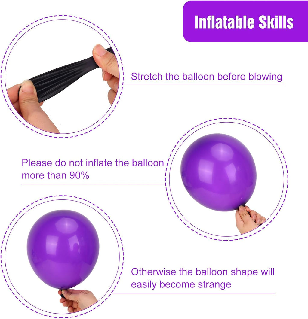 RUBFAC Dark Purple Balloons - 129-Piece Latex Balloon Garland Kit for Weddings & Parties | 5-12 Inch Sizes