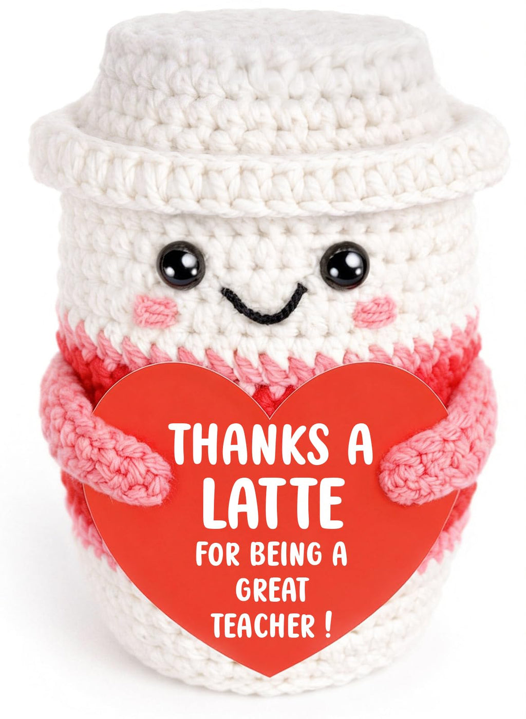 Weming Teacher Appreciation Gifts for Women Teachers, Handmade Crochet Latte Figure with “Thanks A Latte for Being a Great Teacher” Message Sign, End of Year Thank You & Retirement Gift from Students