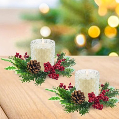 Caxchiling Mini Candle Wreaths - 4 Pcs with Pine Cones for Wedding & Home Decor | Versatile Table & Window Accent