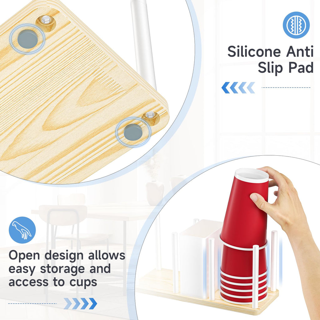 XILIMEN Cup and Lid Holder with Straw Organizer, 3 Compartment Coffee Cup Holder Organizer, Coffee Cup Dispenser for Coffees Station Home Countertop, for Disposable Paper & Plastic Cups, White