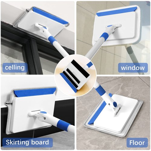 Baseboard Cleaner Tool with Handle, Wall Cleaner with Extendable Long Handle ,Door Frame Cleaning Tool Including 4 Reusable Cleaning Pads. Quick Clean Baseboard Cleaning, Ceiling and Wall.