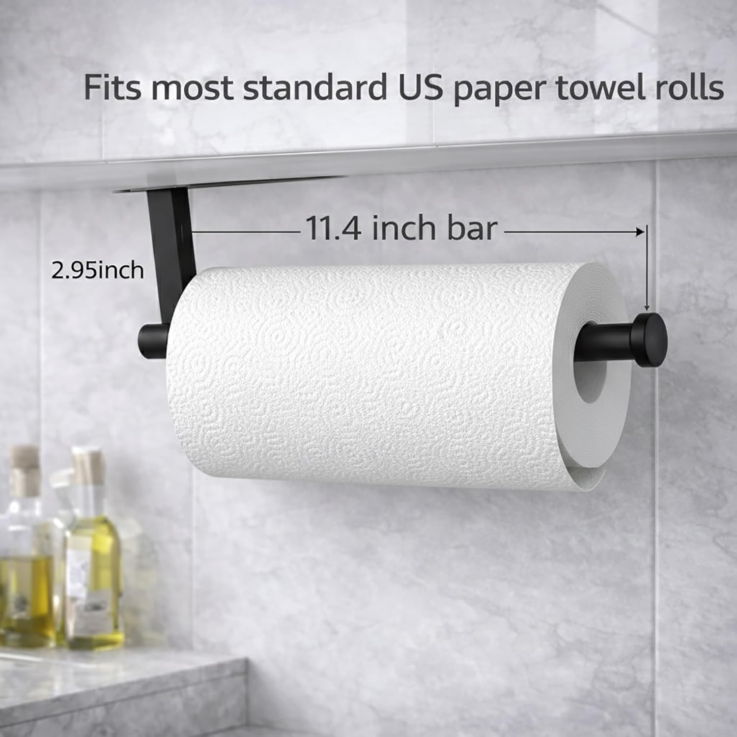 Skiennix Paper Towel Holder - Self-Adhesive or Screw Mount | Durable Black SUS304 Stainless Steel for Kitchen & Bathroom