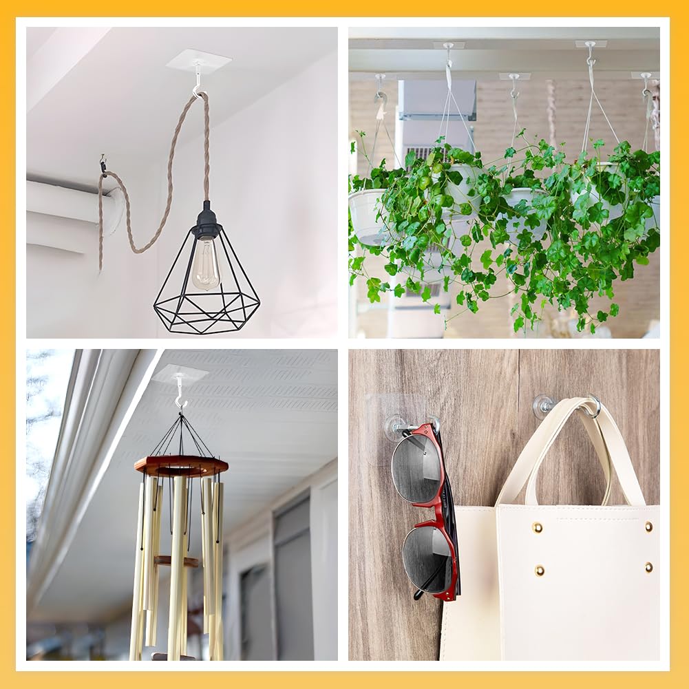YOSINXU 4 Pack Adhesive Ceiling Hooks, 30lbs Heavy Duty Ceiling Hooks for Hanging Plants, No Drilling Wall Hook Sticky Hanger for Hanging Lights, Wind Chimes, Lantern